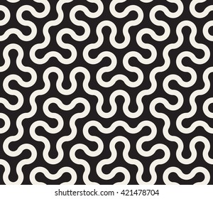 Vector Seamless Black and White Tangled Round Stripes Geometric Pattern Abstract Background