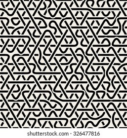 Vector Seamless Black And White Triangle Overlapping Tangled Line Junction Pattern Background