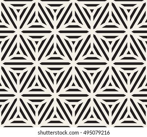 Vector Seamless Black And White Triangle Lines Grid Pattern. Abstract Geometric Background Design