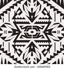 Vector #Seamless Black and White Tribal Pattern. Geometrical Ethnic Print with Mix of Triangles and Stripes