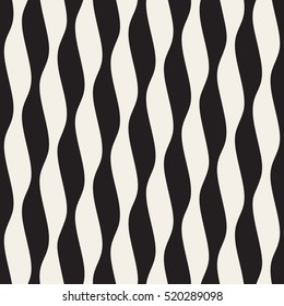 Vector Seamless Black and White Vertical Wavy Lines Pattern. Abstract Geometric Background Design.