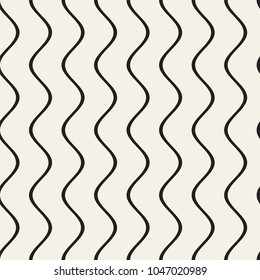 Vector Seamless Black and White Wavy Lines Simple Pattern. Abstract Geometric Background