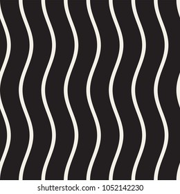 Vector Seamless Black and White Wavy Lines Simple Pattern. Abstract Geometric Background