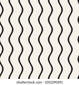 Vector Seamless Black and White Wavy Lines Simple Pattern. Abstract Geometric Background