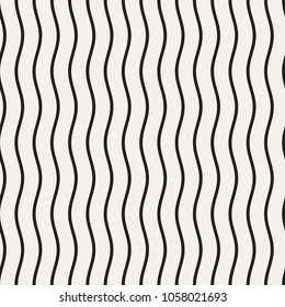 Vector Seamless Black and White Wavy Lines Simple Pattern. Abstract Geometric Background