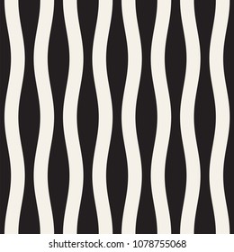 Vector seamless black and white wavy lines pattern. Abstract geometric simple background design.