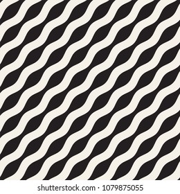 Vector seamless black and white wavy lines pattern. Abstract geometric simple background design.