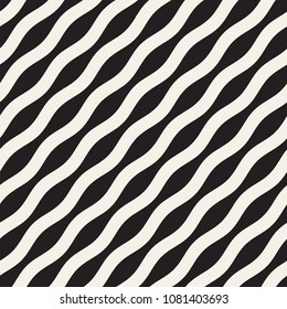 Vector seamless black and white wavy lines pattern. Abstract geometric simple background design.