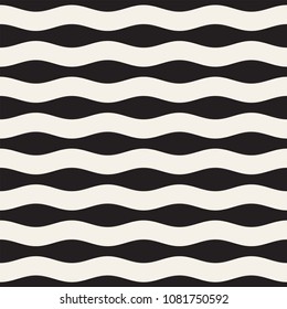 Vector seamless black and white wavy lines pattern. Abstract geometric simple background design.