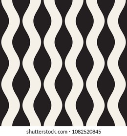 Vector seamless black and white wavy lines pattern. Abstract geometric simple background design.