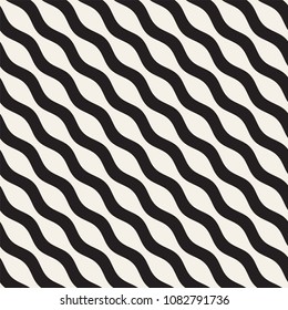 Vector seamless black and white wavy lines pattern. Abstract geometric simple background design.