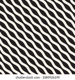Vector seamless black and white wavy lines pattern. Abstract geometric simple background design.