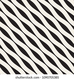 Vector seamless black and white wavy lines pattern. Abstract geometric simple background design.