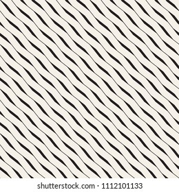 Vector Seamless Black and White Wavy Lines Simple Pattern. Abstract Geometric Background