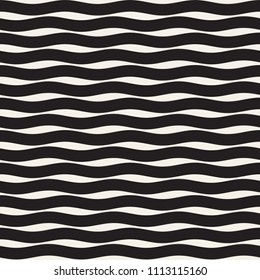 Vector Seamless Black and White Wavy Lines Simple Pattern. Abstract Geometric Background