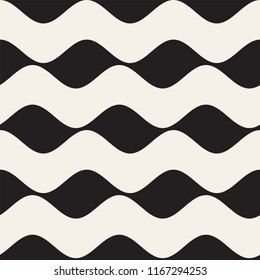 Vector Seamless Black and White Wavy Lines Simple Pattern. Abstract Geometric Background