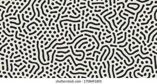 Vector seamless black and white wavy organic rounded shapes pattern. Abstract background