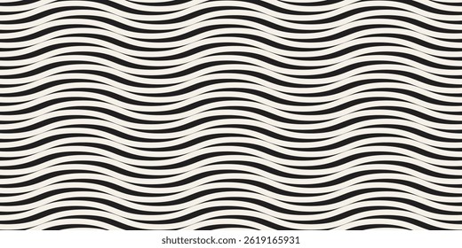 Vector Seamless Black and White Wavy Horizontal Lines Pattern. Abstract Geometric Background Design.