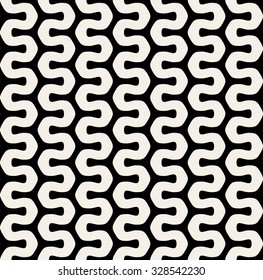 Vector Seamless Black & White Wavy Rounded Lines Pattern