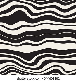 Vector Seamless Black and White  Wavy Parallel Distorted lines Pattern Abstract Background