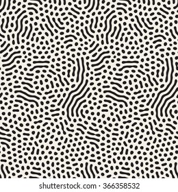 Vector Seamless Black And White Wavy Organic Rounded Shapes Pattern Abstract Background
