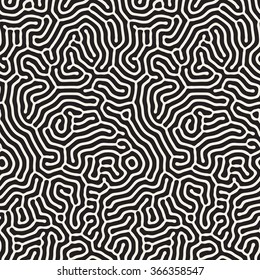 Vector Seamless Black And White Wavy Organic Rounded Line Maze Coral Pattern Abstract Background