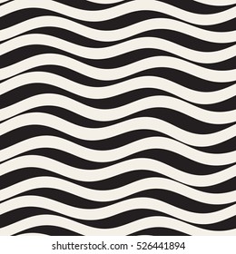 Vector Seamless Black and White Wavy Horizontal Lines Pattern. Abstract Geometric Background Design.