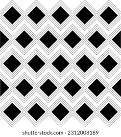 Vector de formas de zikzak y cuadradas sin foco en blanco y negro, patrón de cuadrícula. Diseño de fondo geométrico