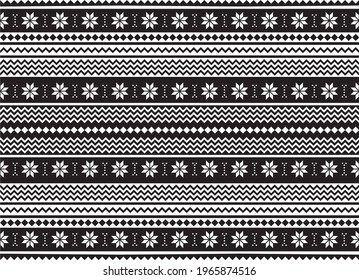 Vector seamless black winter ornament for sweater and fabric with snowflakes. Ornament of the northern peoples. Background for printing