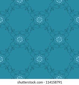 Vector seamless blue abstract pattern with waves and curl