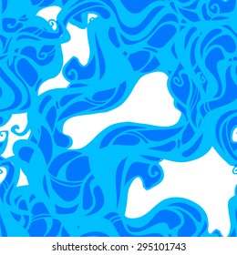 Vector seamless blue abstract pattern with waves and curl