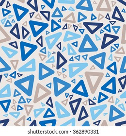 Vector Seamless Blue Colors Jumble Rounded Triangle Geometric Retro Pattern Abstract Background