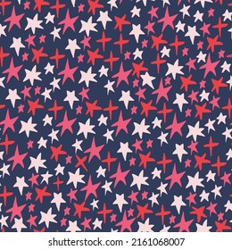 Vector seamless blue galaxy pattern with stars. Hand drawn background for textile, fabric, stationery, art, Web, clothes and other designs. 