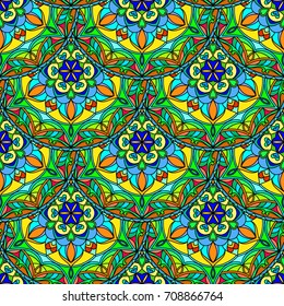 Vector Seamless Blue Green Floral Mandala Pattern