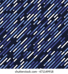 Vector Seamless Blue Navy Shades Diagonal Lines Irregular Pattern. Abstract Geometric Background Design