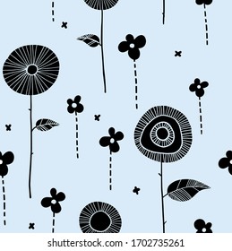 vector seamless blue pattern with blossoms