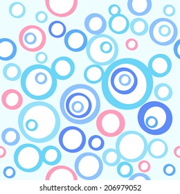 Vector seamless blue pattern with bubbles. Geometric  abstract hand-drawn  pattern.