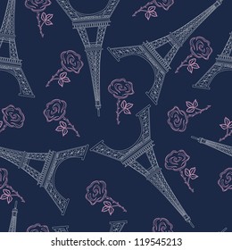 vector seamless blue pattern with eiffel tower