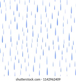 Vector Seamless Blue Rain Drops Pattern on White Background