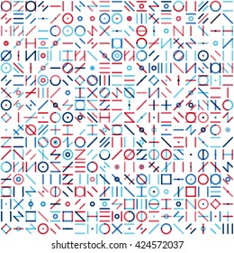 Vector Seamless Blue Red Colorful Random Geometric Line Signs Pattern Abstract Background