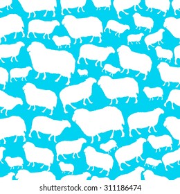 Vector seamless blue sky with white lamb