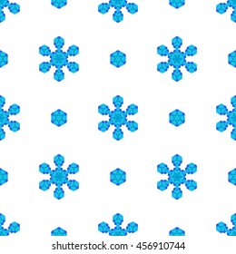 Vector Seamless Blue Snowflake Pattern. Geometric Ornamental Background