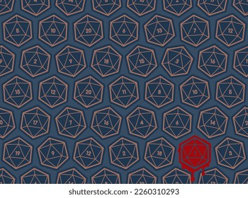 Vector seamless blue texture with 20 sided dice. Board Games. Blue background.