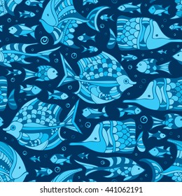 Vector seamless blue underwater sea pattern. Boundless background can be used for web page backgrounds, wallpapers, wrapping papers and invitations.