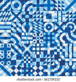 Vector Seamless Blue White Color Overlay Irregular Geometric Blocks Quilt Pattern Abstract Background