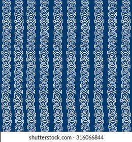 Vector seamless blue and white  ethnic pattern hand drawn 