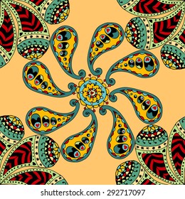 Vector seamless blue, yellow, black pattern. Isolated on white