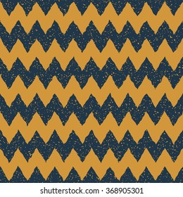 Vector Seamless Blue Yellow Color Hand Drawn Horizontal ZigZag Distorted Lines Grungy Chevron Pattern Abstract Background