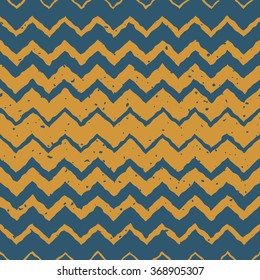 Vector Seamless Blue Yellow Color Hand Drawn Horizontal Gradient Halftone ZigZag Distorted Lines Grungy Ethnic Pattern Abstract Background
