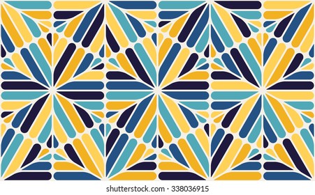 Vector Seamless Blue Yellow White Rounded Hexagon Lines Lace Pattern Abstract Background